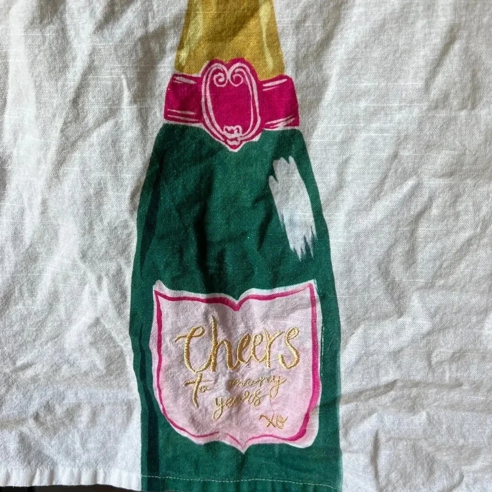 Anthropologie Cheers To Many Years Champagne Dish Towel anniversary embroidered